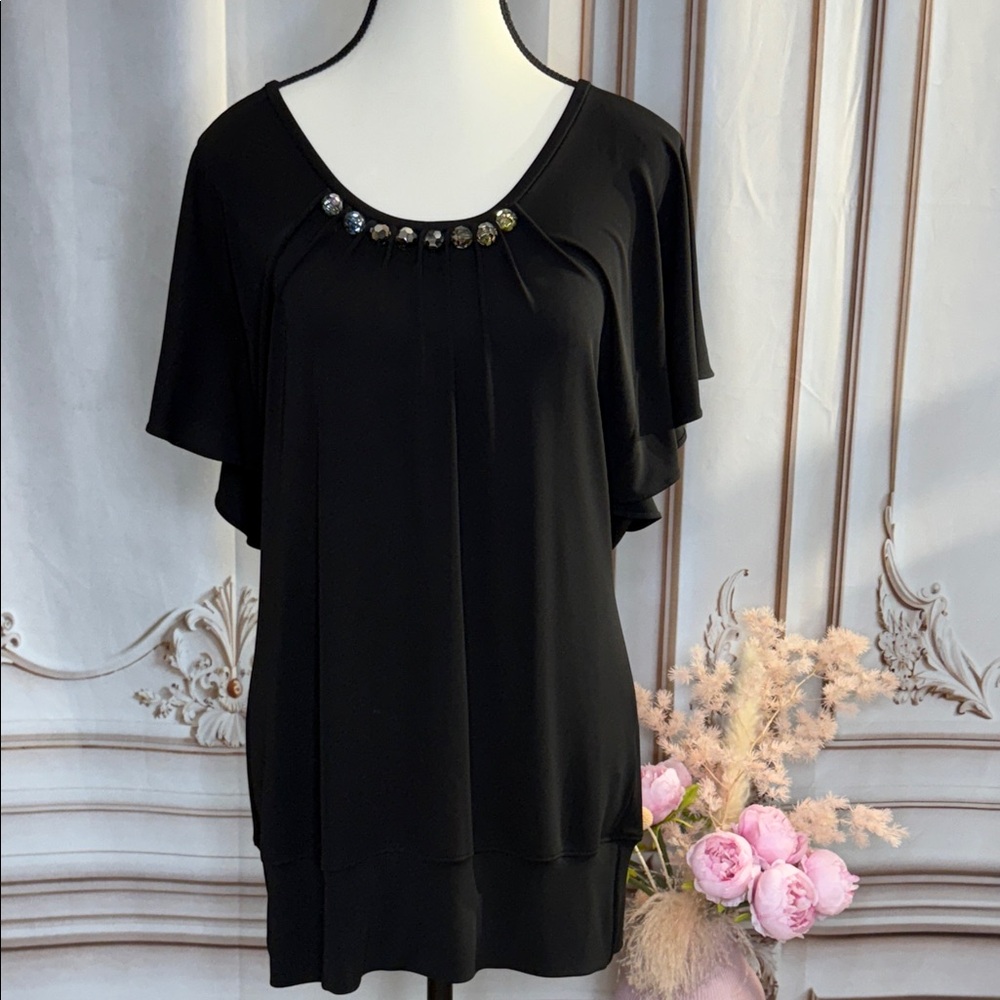 Royal Underground Black Embellished Blouse Short Sleeve
